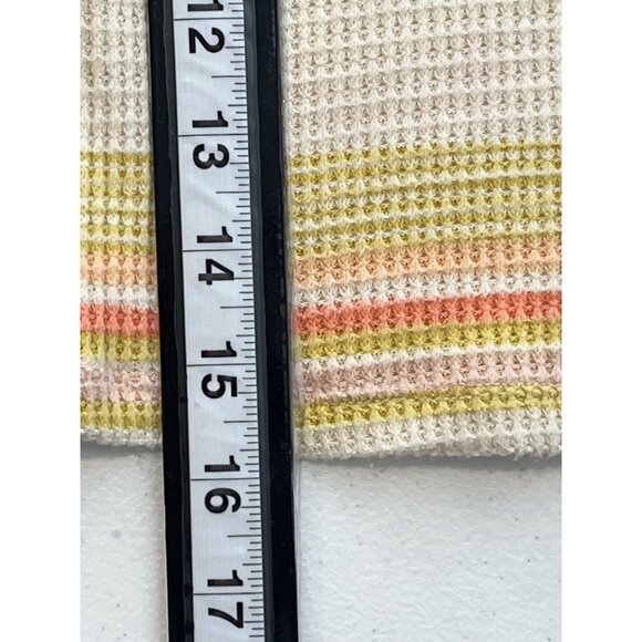 SO Top Womens Small Shirt Waffle Knit Fall Mock Neck Zip Tan Orange Striped - Picture 10 of 14